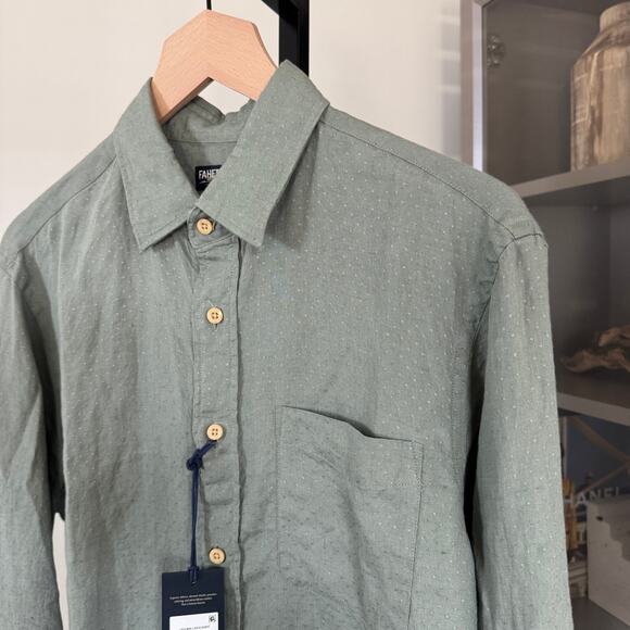 Faherty Linen Laguna Storm Doby Green Long Sleeve Shirt XL NEW Button Up Pocket - Picture 3 of 7